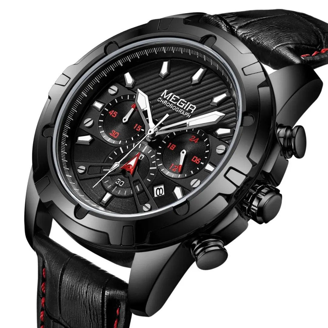 MEGIR Luxury Men Sport Watches Leather Military Quartz Wristwatch Waterproof Man Chronograph Clock 24 hour Montre Homme 2102 by MEGIR WATCH GROUP
