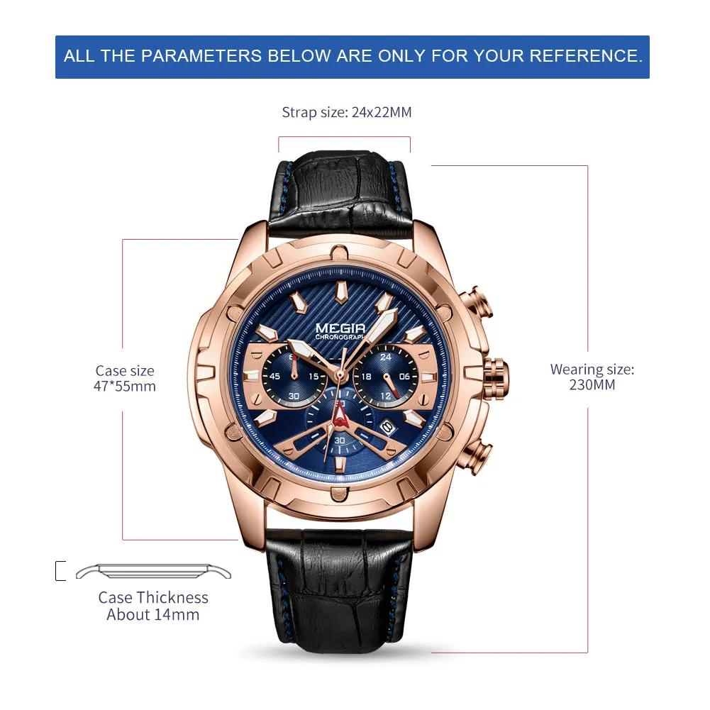 MEGIR Luxury Men Sport Watches Leather Military Quartz Wristwatch Waterproof Man Chronograph Clock 24 hour Montre Homme 2102 by MEGIR WATCH GROUP