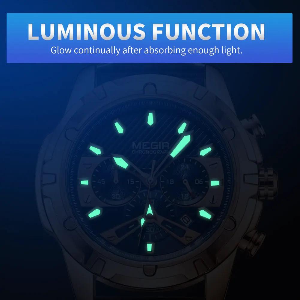 MEGIR Luxury Men Sport Watches Leather Military Quartz Wristwatch Waterproof Man Chronograph Clock 24 hour Montre Homme 2102 by MEGIR WATCH GROUP