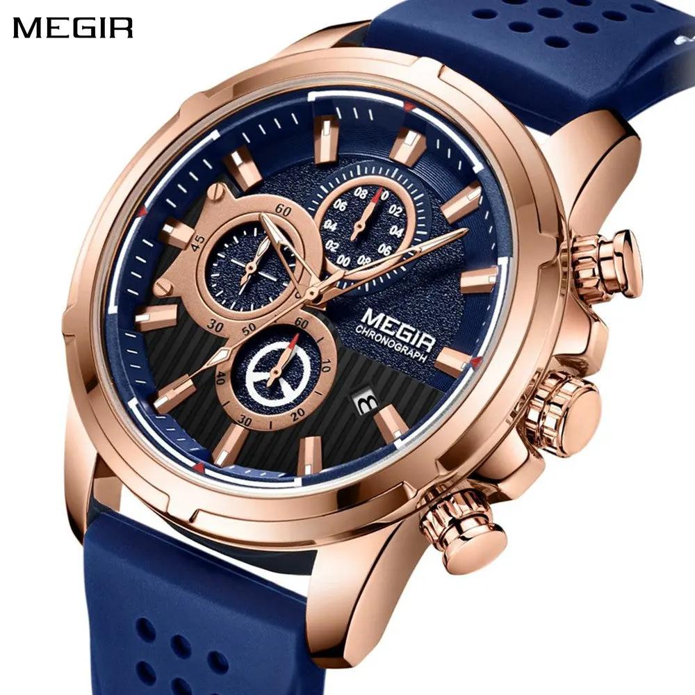 MEGIR Men Watch Silicone Strap Quartz Chronograph Wristwatch Fashion Men's Sport Watches Waterproof Calendar Reloj Hombre 2101 by MEGIR WATCH GROUP