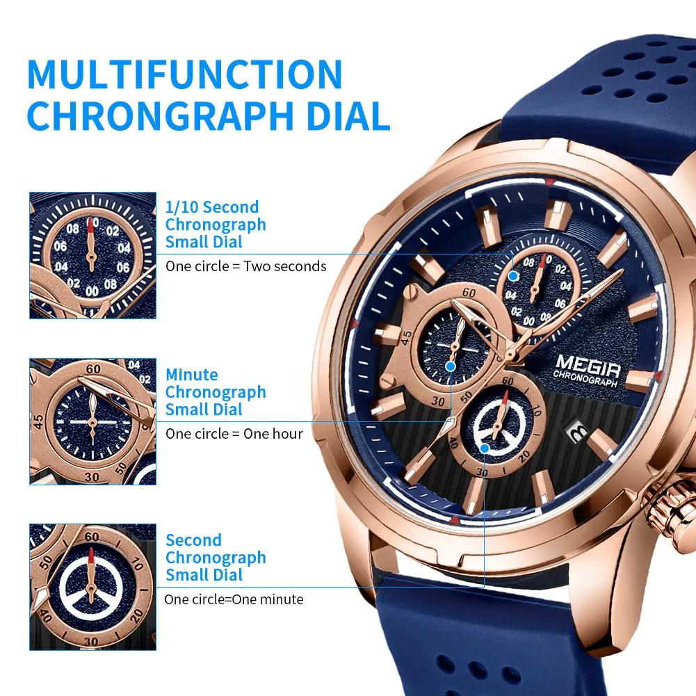 MEGIR Men Watch Silicone Strap Quartz Chronograph Wristwatch Fashion Men's Sport Watches Waterproof Calendar Reloj Hombre 2101 by MEGIR WATCH GROUP