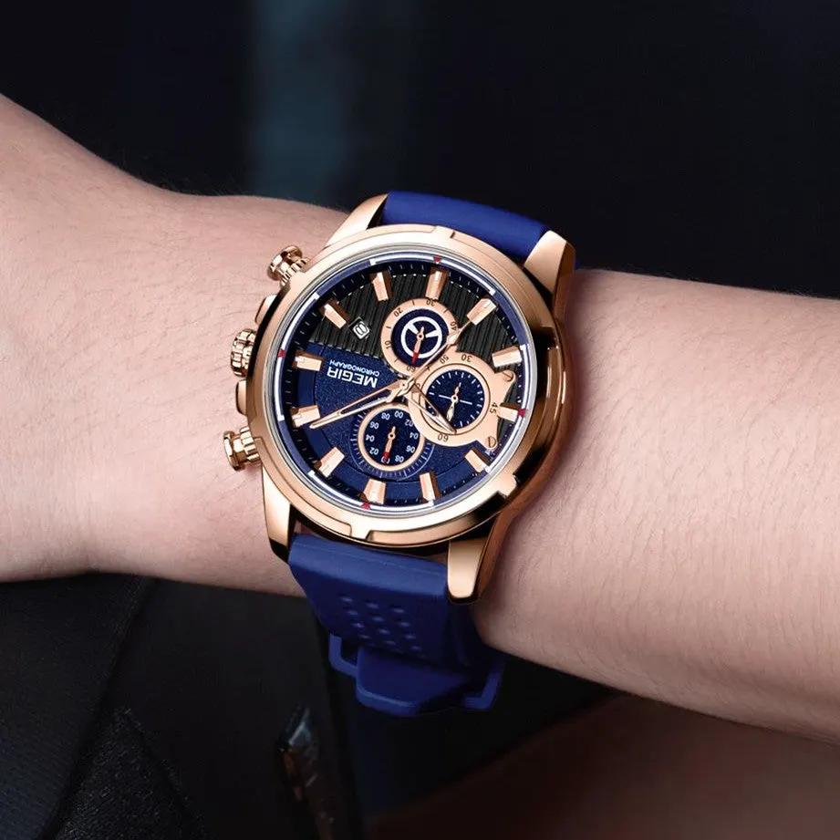 MEGIR Men Watch Silicone Strap Quartz Chronograph Wristwatch Fashion Men's Sport Watches Waterproof Calendar Reloj Hombre 2101 by MEGIR WATCH GROUP