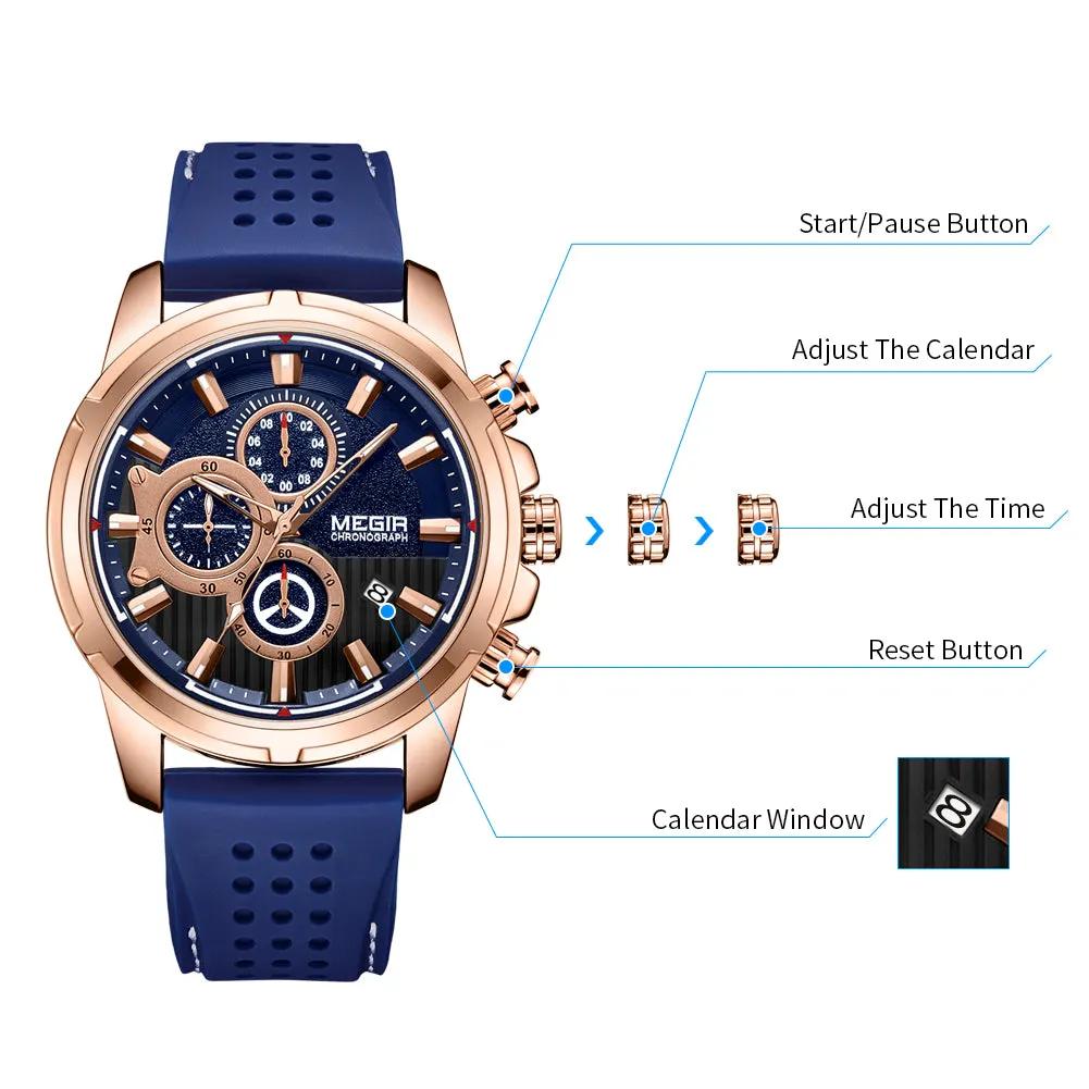 MEGIR Men Watch Silicone Strap Quartz Chronograph Wristwatch Fashion Men's Sport Watches Waterproof Calendar Reloj Hombre 2101 by MEGIR WATCH GROUP