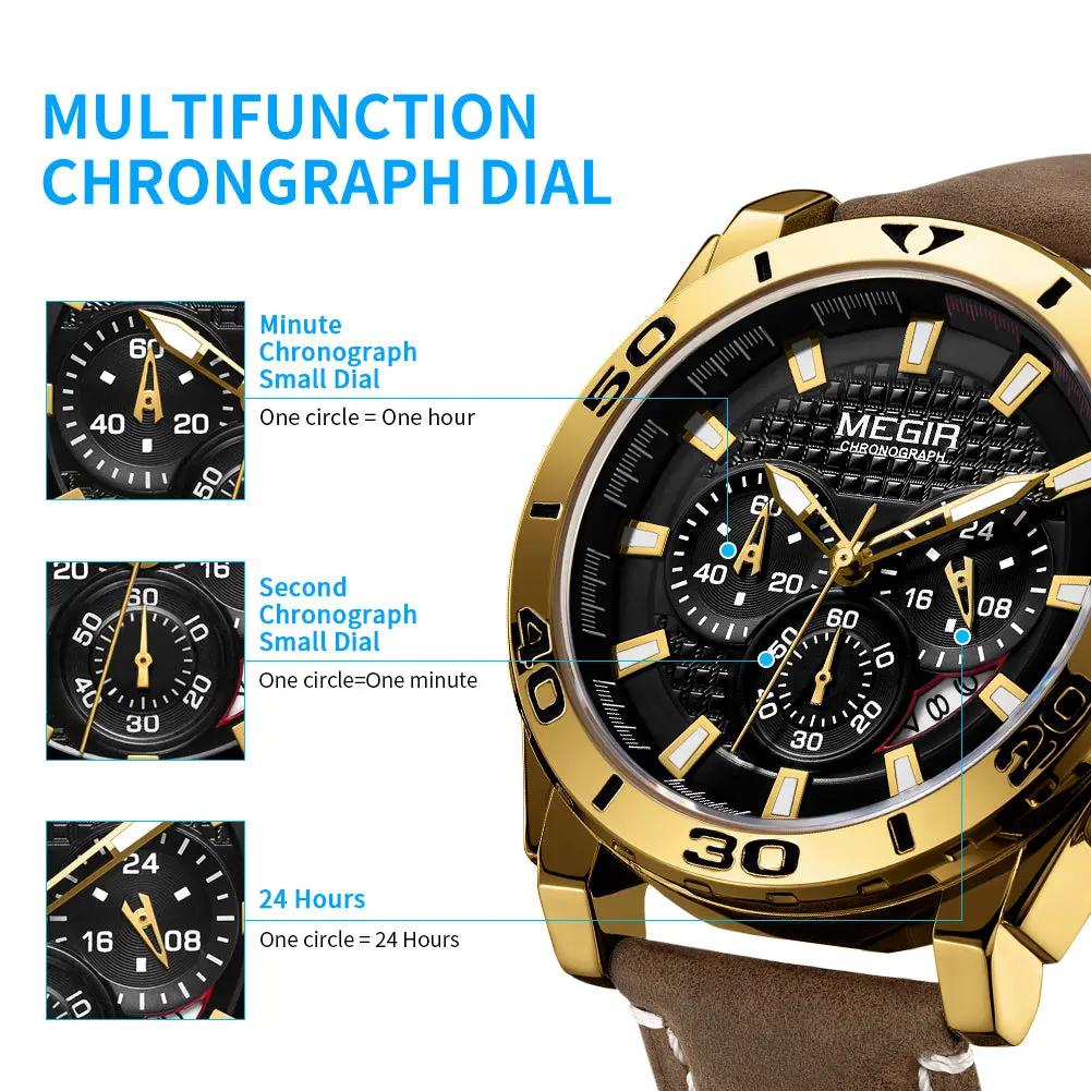 MEGIR Men Watches Brand Luxury Sports Quartz Chronograph Men's Army Military Wristwatch Leather Strap Male Clock Reloj Hombre 2094 by MEGIR WATCH GROUP