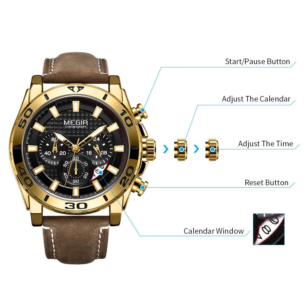 MEGIR Men Watches Brand Luxury Sports Quartz Chronograph Men's Army Military Wristwatch Leather Strap Male Clock Reloj Hombre 2094 by MEGIR WATCH GROUP