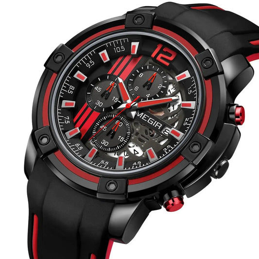 MEGIR Chronograph Mens Sport Watches with Silicone Band Big Dial Military Quartz Watch Men Clock Relogio Masculino Reloj Hombre 2097 by MEGIR WATCH GROUP