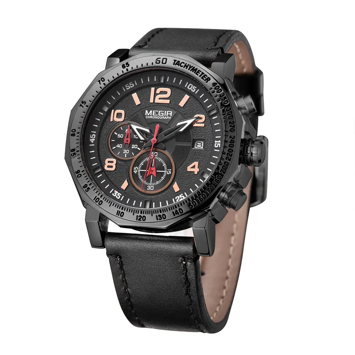 MEGIR Men's Sport Watch Large Dial Quartz Luminous Wristwatch Date Clock Fashion Relogio Masculino Leather Chronograph for Men 2048 by MEGIR WATCH GROUP