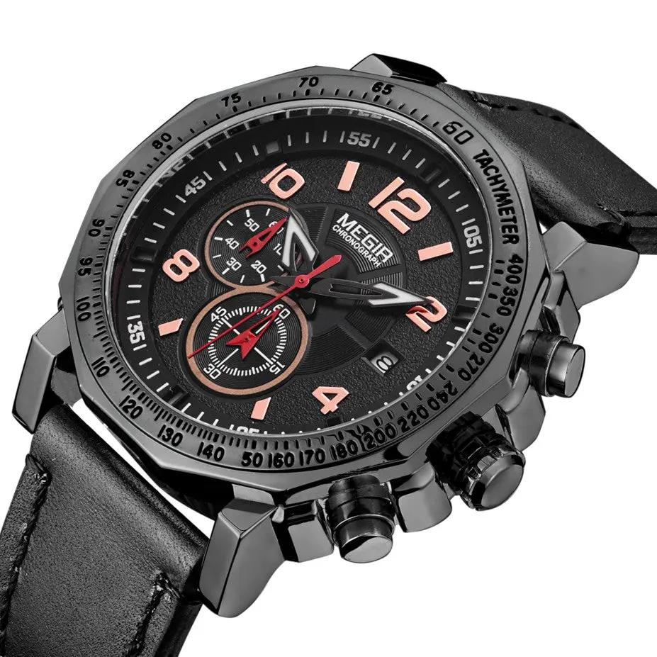 MEGIR Men's Sport Watch Large Dial Quartz Luminous Wristwatch Date Clock Fashion Relogio Masculino Leather Chronograph for Men 2048 by MEGIR WATCH GROUP
