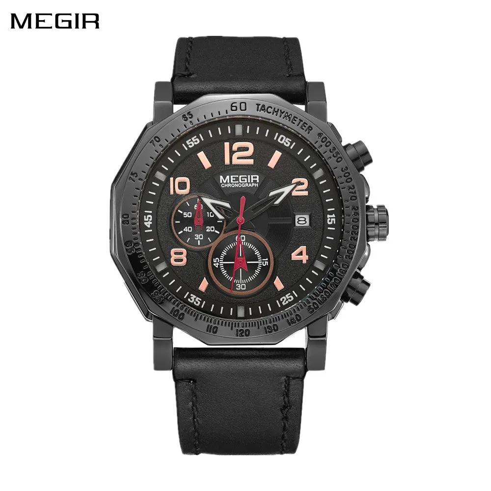 MEGIR Men's Sport Watch Large Dial Quartz Luminous Wristwatch Date Clock Fashion Relogio Masculino Leather Chronograph for Men 2048 by MEGIR WATCH GROUP