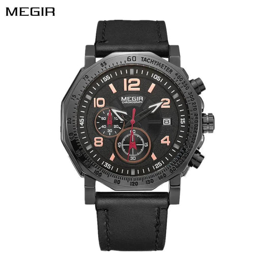 MEGIR Men's Sport Watch Large Dial Quartz Luminous Wristwatch Date Clock Fashion Relogio Masculino Leather Chronograph for Men 2048 by MEGIR WATCH GROUP