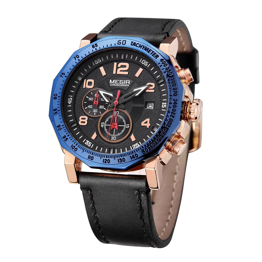 MEGIR Men's Sport Watch Large Dial Quartz Luminous Wristwatch Date Clock Fashion Relogio Masculino Leather Chronograph for Men 2048 by MEGIR WATCH GROUP