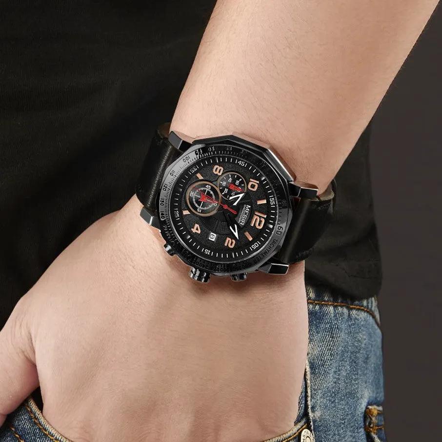 MEGIR Men's Sport Watch Large Dial Quartz Luminous Wristwatch Date Clock Fashion Relogio Masculino Leather Chronograph for Men 2048 by MEGIR WATCH GROUP