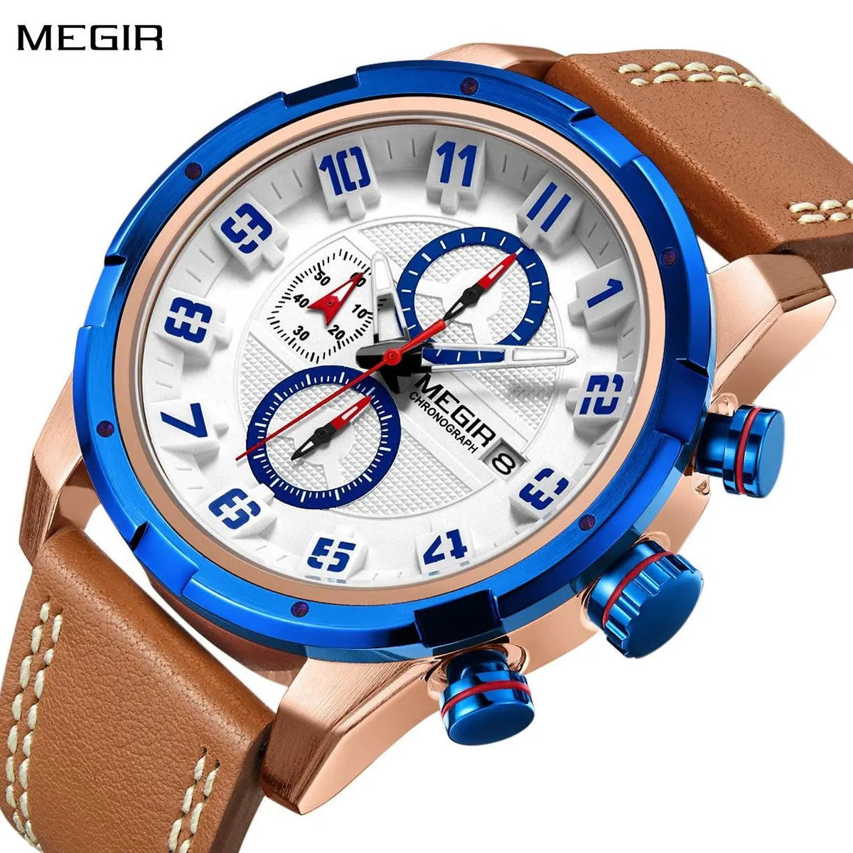 MEGIR Sport Watch for Men Leather Strap Quartz Military Wristwatch with Chronograph Waterproof Calendar Clock Reloj Hombre 2082 by MEGIR WATCH GROUP