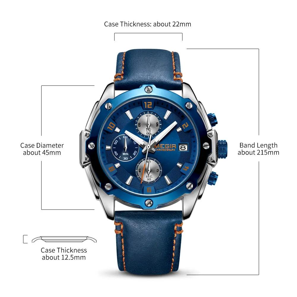 MEGIR Chronograph Men Business Watch Leather Strap Quartz Military Watch Clock Waterproof Date Clock Wristwatch Relogio Masculino 2074 by MEGIR WATCH GROUP