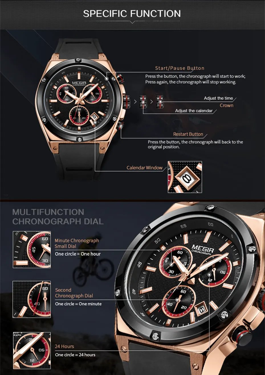 MEGIR Mens Watches Silicone Quartz Wrist Watch Chronograph Fashion Sport Business Wristwatch Luminous Male Clock Montre Homme 2073 by MEGIR WATCH GROUP