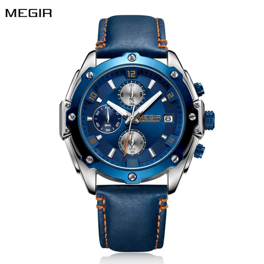 MEGIR Chronograph Men Business Watch Leather Strap Quartz Military Watch Clock Waterproof Date Clock Wristwatch Relogio Masculino 2074 by MEGIR WATCH GROUP