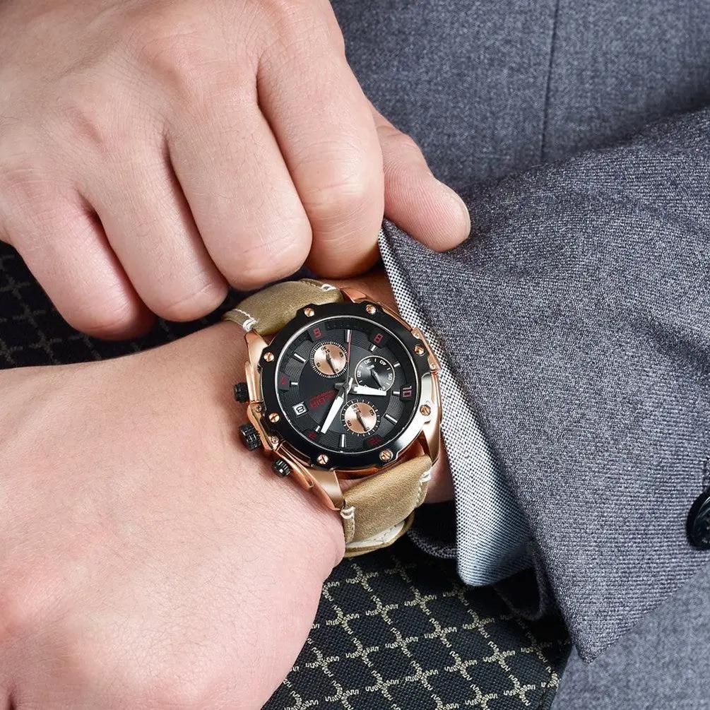 MEGIR Chronograph Men Business Watch Leather Strap Quartz Military Watch Clock Waterproof Date Clock Wristwatch Relogio Masculino 2074 by MEGIR WATCH GROUP