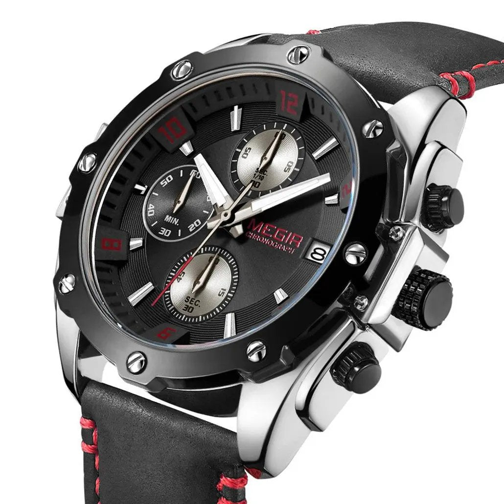 MEGIR Chronograph Men Business Watch Leather Strap Quartz Military Watch Clock Waterproof Date Clock Wristwatch Relogio Masculino 2074 by MEGIR WATCH GROUP
