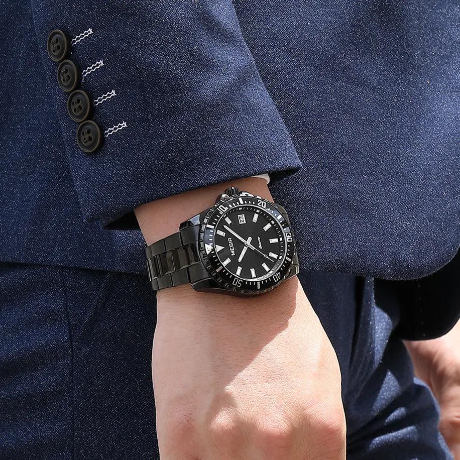 MEGIR Fashion Men Watches Top Luxury Stainless Steel Quartz Wristwatch Calendar Luminous Clock Large Dial Relogio Masculino 2064AG by MEGIR WATCH GROUP