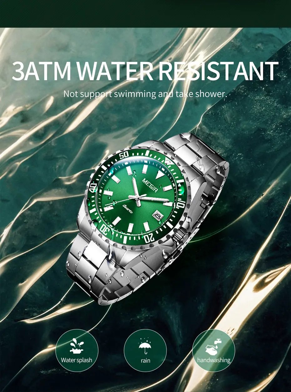 MEGIR Fashion Men Watches Top Luxury Stainless Steel Quartz Wristwatch Calendar Luminous Clock Large Dial Relogio Masculino 2064AG by MEGIR WATCH GROUP
