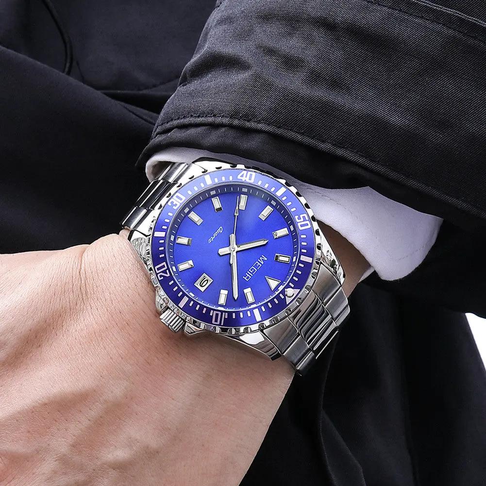 MEGIR Fashion Men Watches Top Luxury Stainless Steel Quartz Wristwatch Calendar Luminous Clock Large Dial Relogio Masculino 2064AG by MEGIR WATCH GROUP