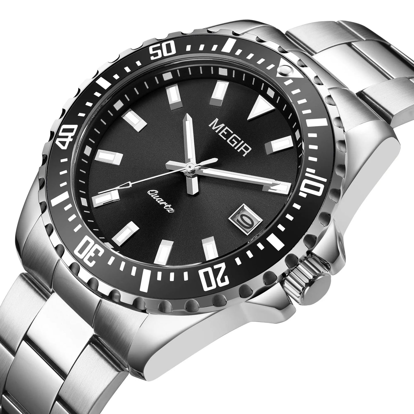 MEGIR Fashion Men Watches Top Luxury Stainless Steel Quartz Wristwatch Calendar Luminous Clock Large Dial Relogio Masculino 2064AG by MEGIR WATCH GROUP