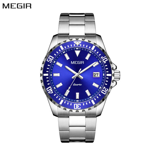 MEGIR Fashion Men Watches Top Luxury Stainless Steel Quartz Wristwatch Calendar Luminous Clock Large Dial Relogio Masculino 2064AG by MEGIR WATCH GROUP