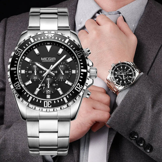 MEGIR Original Luxury Men Business Quartz Watch Stainless Steel Bracelet Chronograph Male Military Wristwatch Clock Relogio Masculino 2064 by MEGIR WATCH GROUP