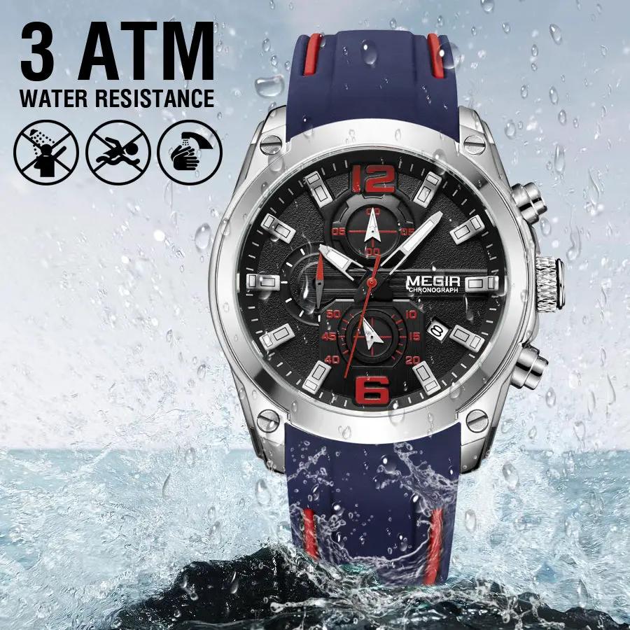 MEGIR Brand Luxury Big Dial Sport Quartz Watch for Men Waterproof Silicone Strap Chronograph Clock Wristwatch Reloj Hombre 2063 by MEGIR WATCH GROUP