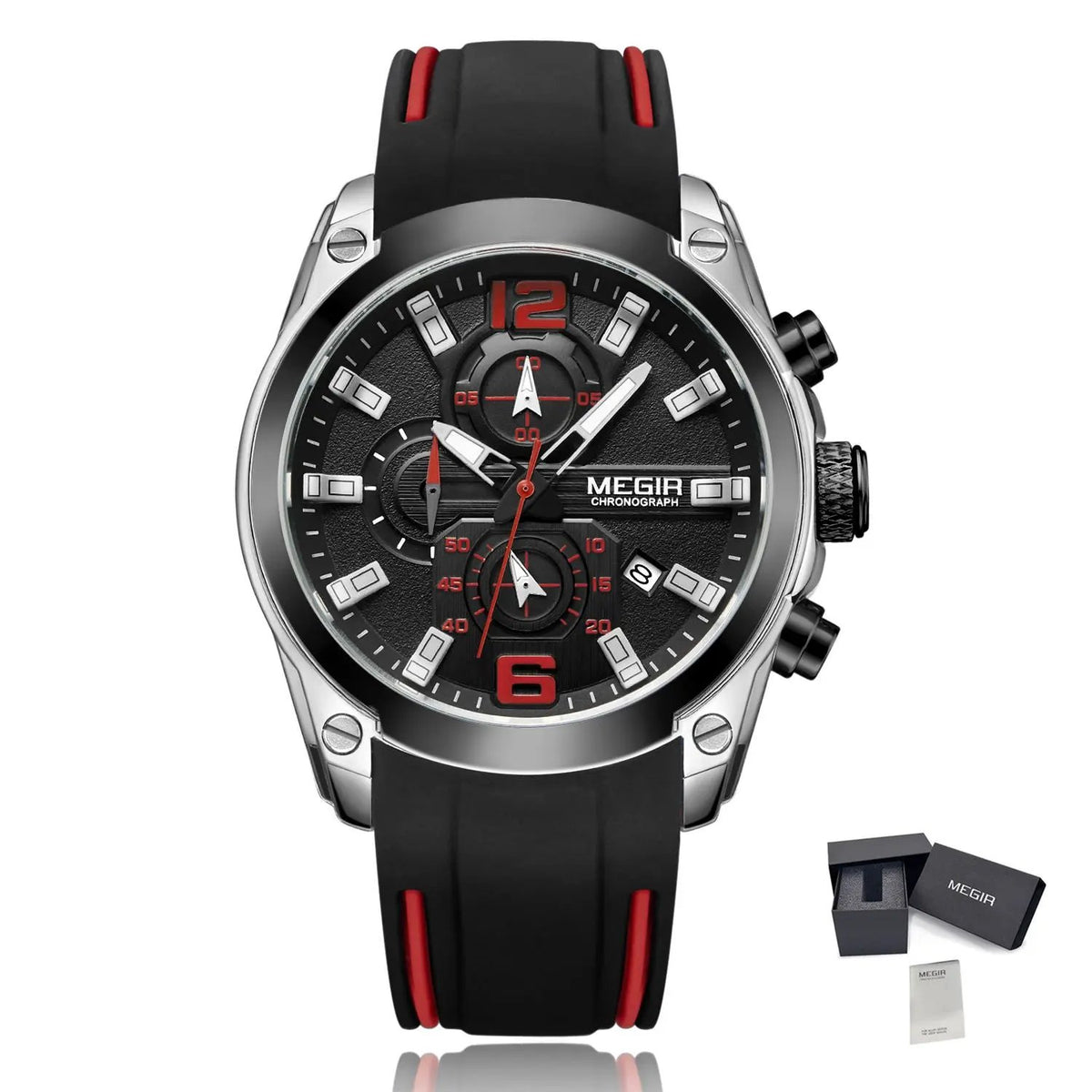 MEGIR Brand Luxury Big Dial Sport Quartz Watch for Men Waterproof Silicone Strap Chronograph Clock Wristwatch Reloj Hombre 2063 by MEGIR WATCH GROUP