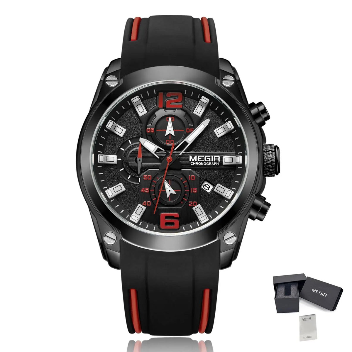 MEGIR Brand Luxury Big Dial Sport Quartz Watch for Men Waterproof Silicone Strap Chronograph Clock Wristwatch Reloj Hombre 2063 by MEGIR WATCH GROUP