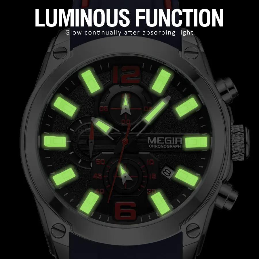 MEGIR Brand Luxury Big Dial Sport Quartz Watch for Men Waterproof Silicone Strap Chronograph Clock Wristwatch Reloj Hombre 2063 by MEGIR WATCH GROUP