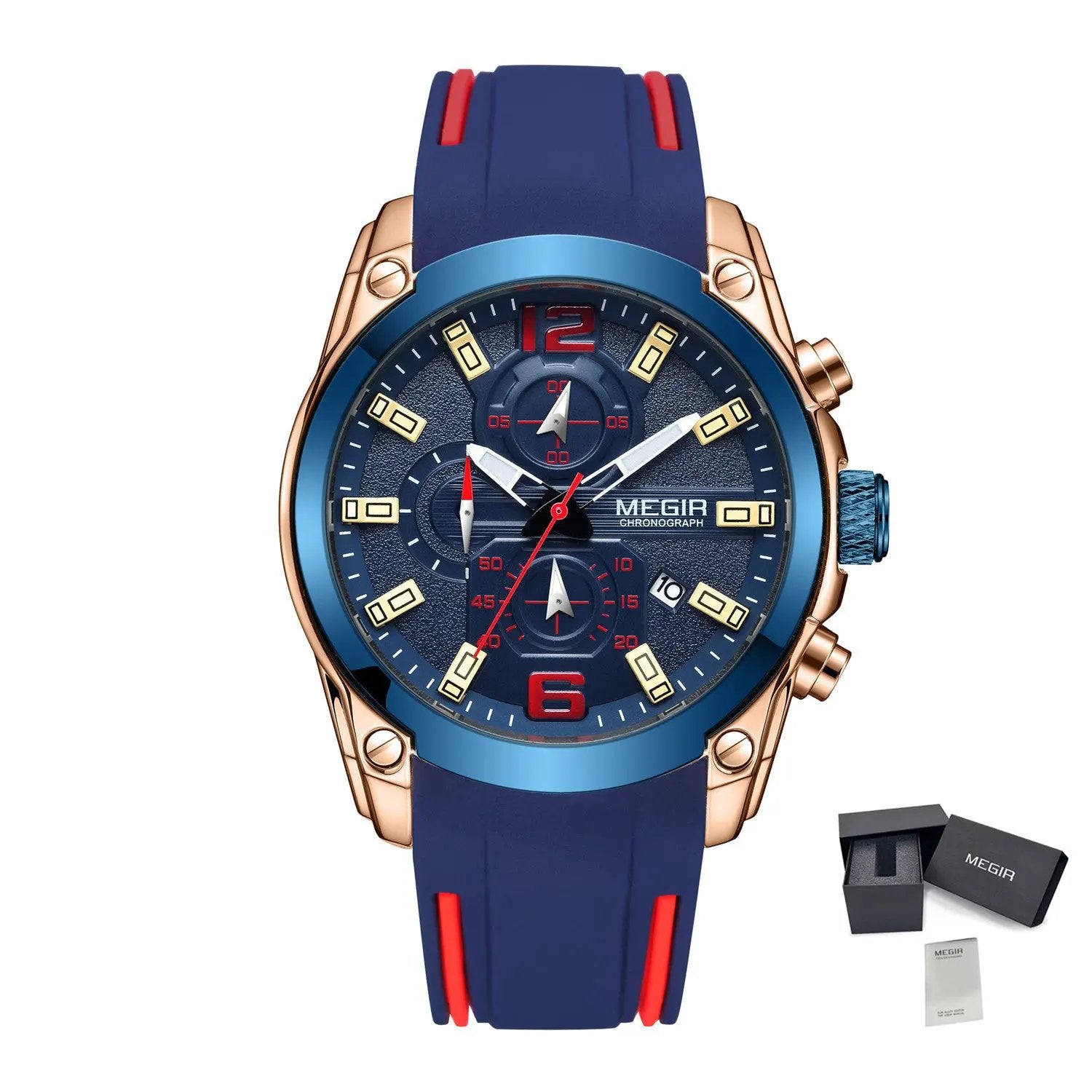 MEGIR Brand Luxury Big Dial Sport Quartz Watch for Men Waterproof Silicone Strap Chronograph Clock Wristwatch Reloj Hombre 2063 by MEGIR WATCH GROUP