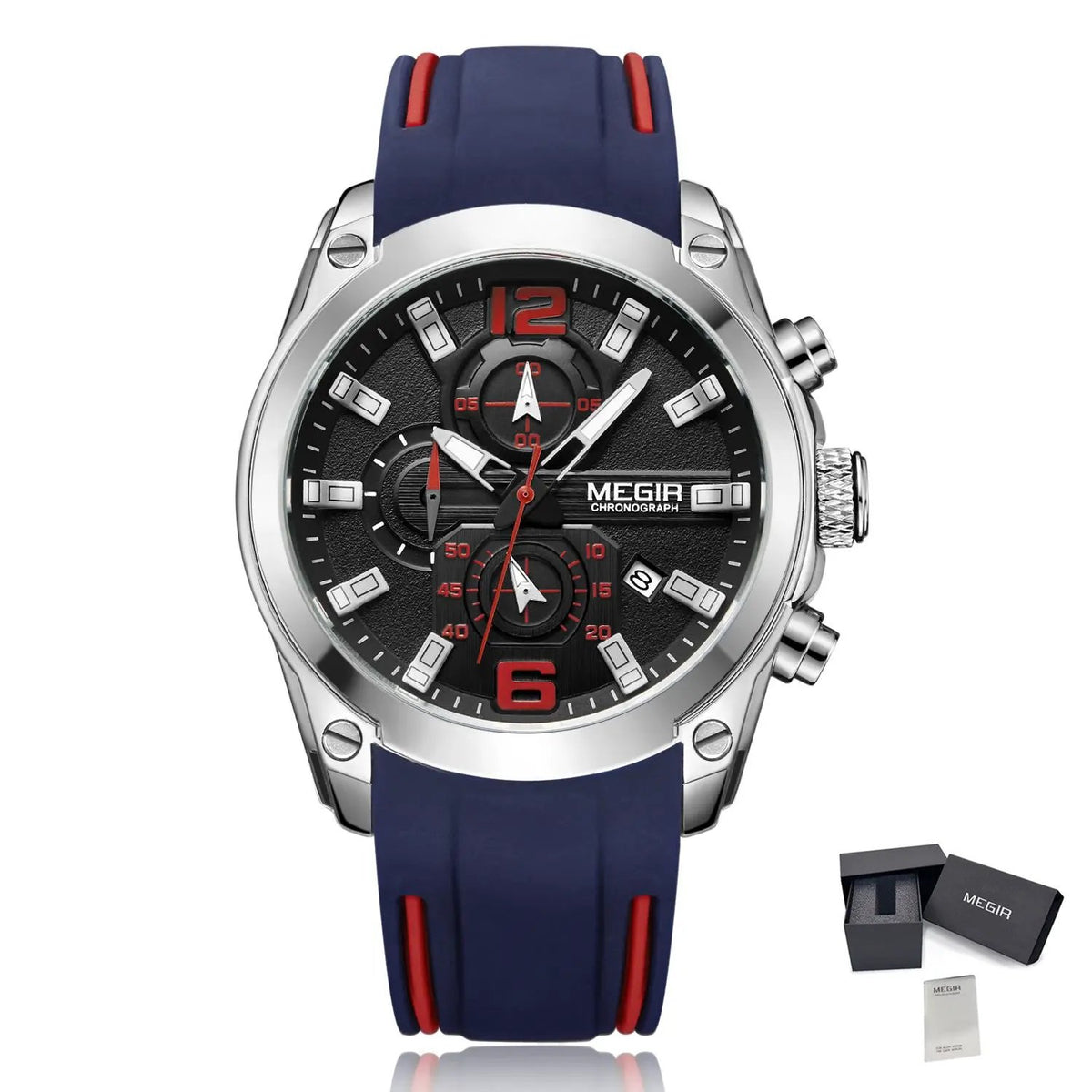 MEGIR Brand Luxury Big Dial Sport Quartz Watch for Men Waterproof Silicone Strap Chronograph Clock Wristwatch Reloj Hombre 2063 by MEGIR WATCH GROUP