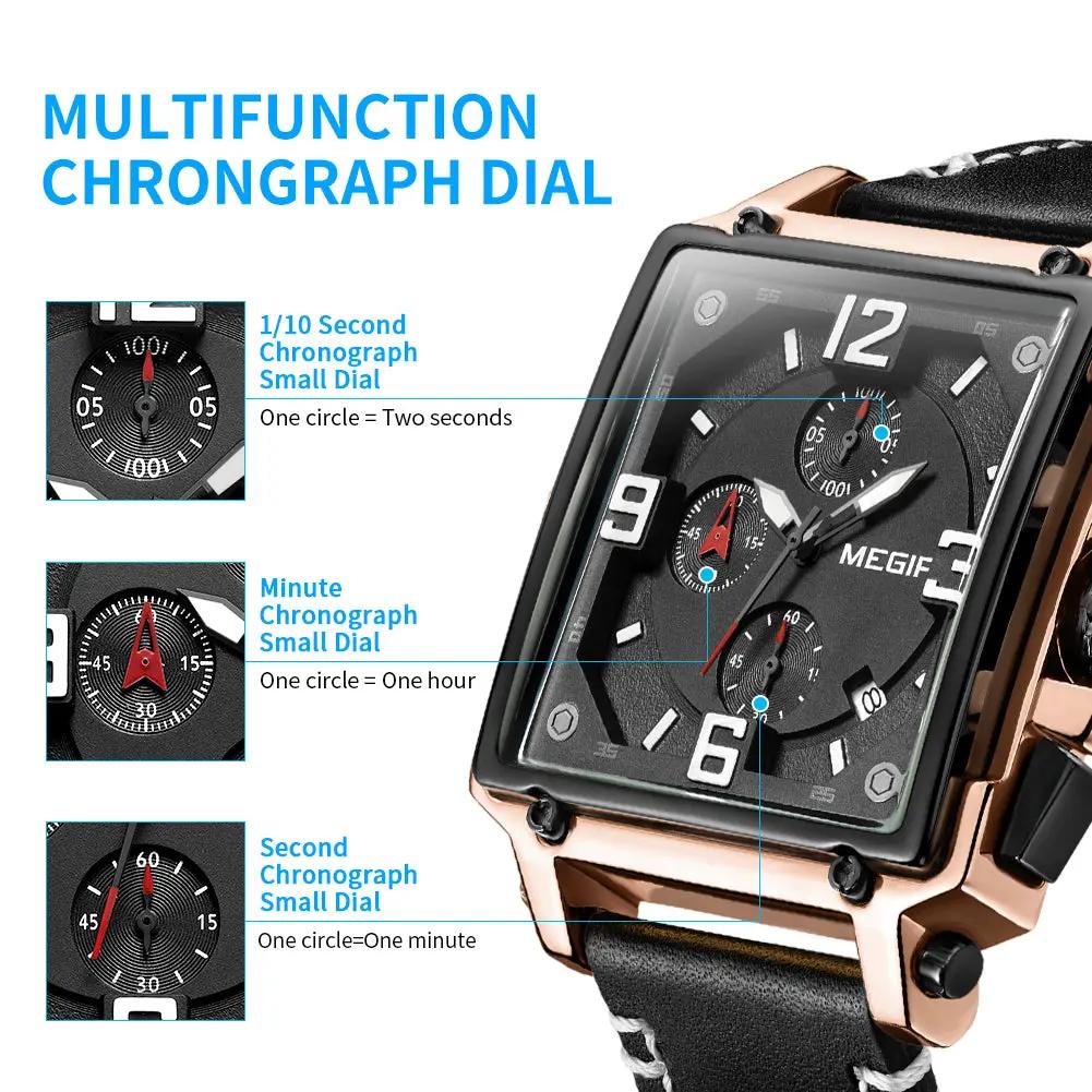 MEGIR Men Watch Top Brand Luxury Chronograph Quartz Watches Clock Waterproof Leather Strap Sport Military Wristwatch Relogio Masculino 2061 by MEGIR WATCH GROUP