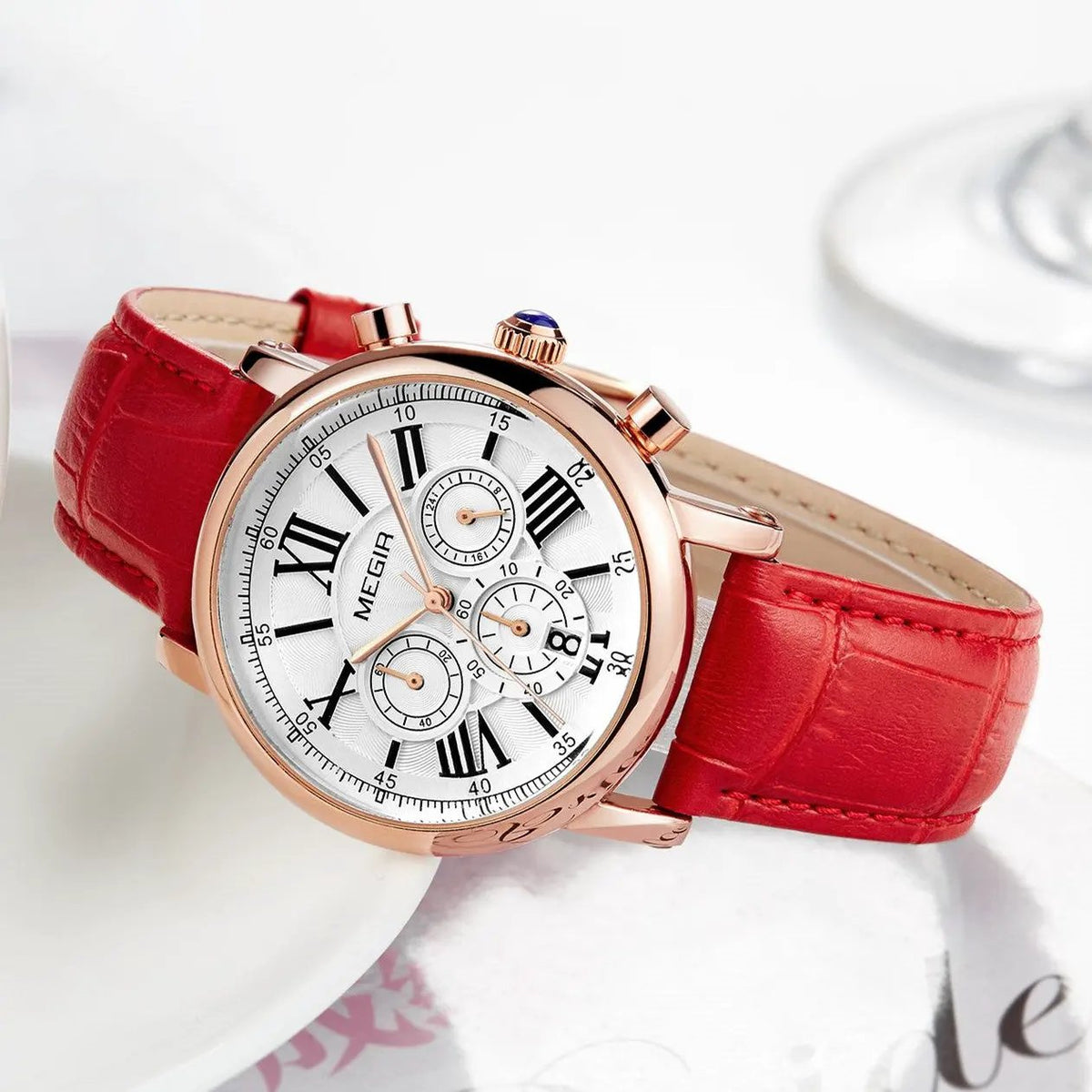 MEGIR Top Brand Quartz Watches for Women Leather Strap Ladies Casual Sport Wristwatch Chronograph Luxury Waterproof Female Clock 2058 by MEGIR WATCH GROUP