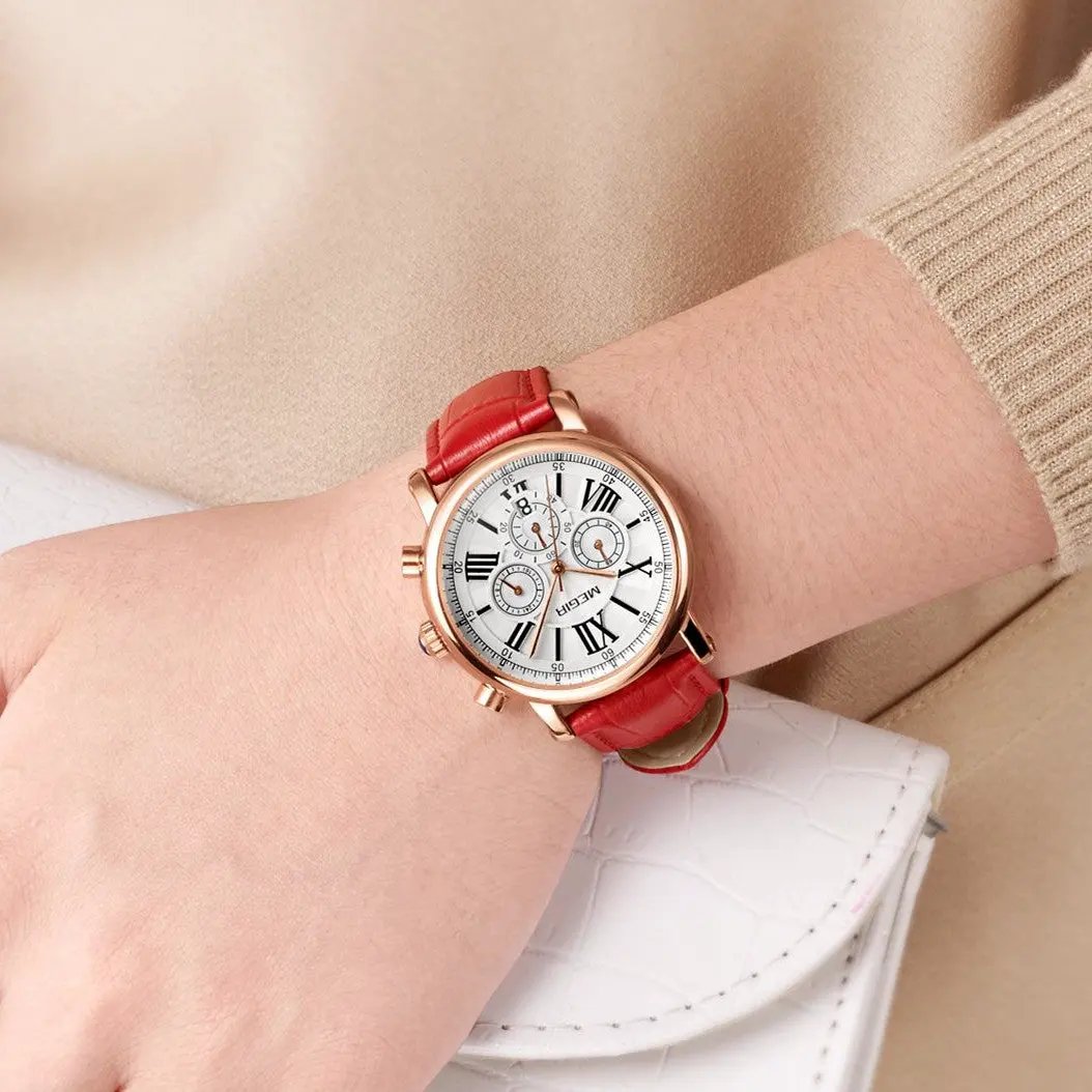 MEGIR Top Brand Quartz Watches for Women Leather Strap Ladies Casual Sport Wristwatch Chronograph Luxury Waterproof Female Clock 2058 by MEGIR WATCH GROUP