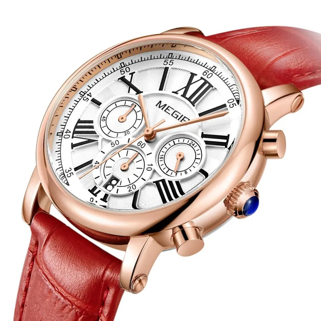 MEGIR Top Brand Quartz Watches for Women Leather Strap Ladies Casual Sport Wristwatch Chronograph Luxury Waterproof Female Clock 2058 by MEGIR WATCH GROUP