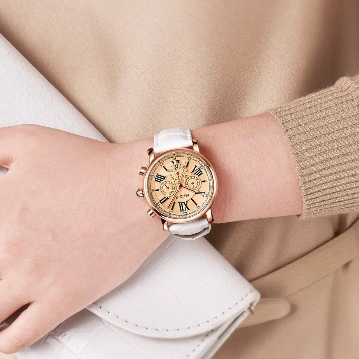 MEGIR Top Brand Quartz Watches for Women Leather Strap Ladies Casual Sport Wristwatch Chronograph Luxury Waterproof Female Clock 2058 by MEGIR WATCH GROUP