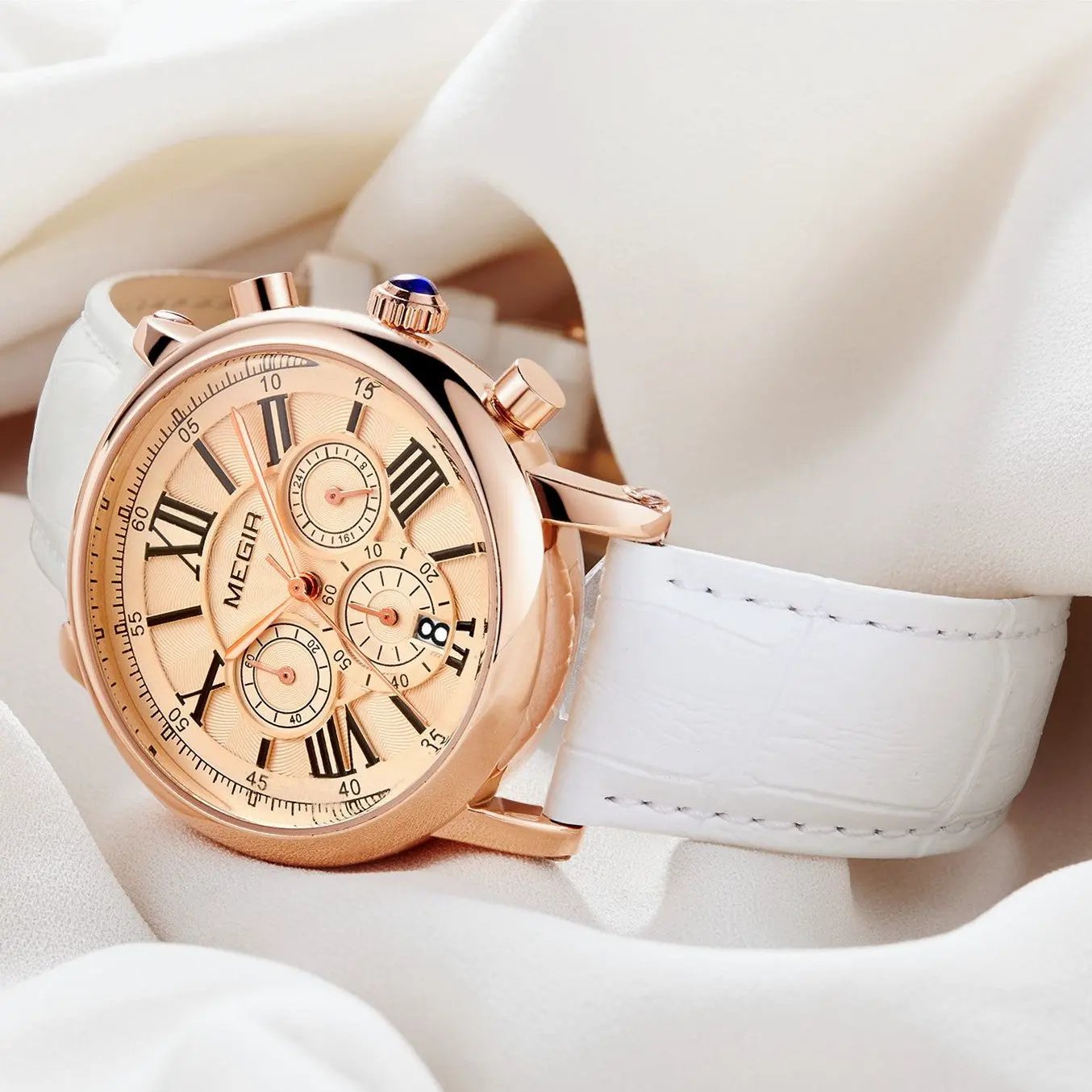MEGIR Top Brand Quartz Watches for Women Leather Strap Ladies Casual Sport Wristwatch Chronograph Luxury Waterproof Female Clock 2058 by MEGIR WATCH GROUP