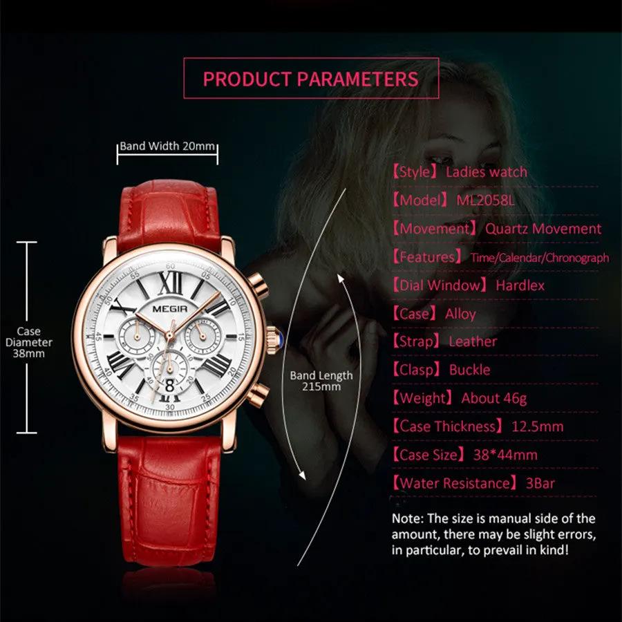 MEGIR Top Brand Quartz Watches for Women Leather Strap Ladies Casual Sport Wristwatch Chronograph Luxury Waterproof Female Clock 2058 by MEGIR WATCH GROUP