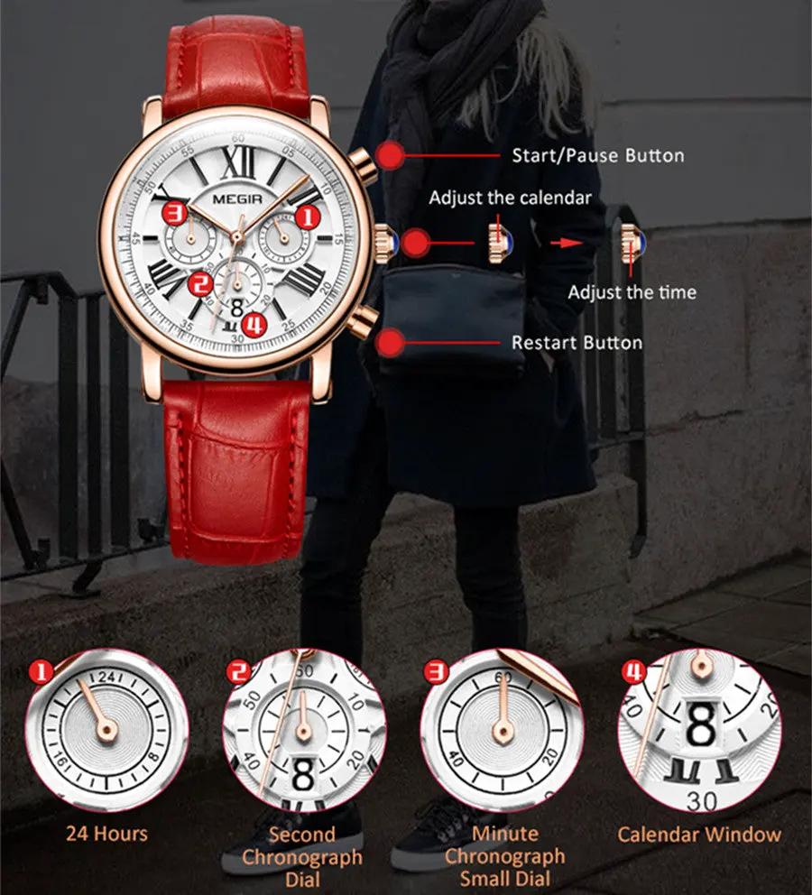 MEGIR Top Brand Quartz Watches for Women Leather Strap Ladies Casual Sport Wristwatch Chronograph Luxury Waterproof Female Clock 2058 by MEGIR WATCH GROUP