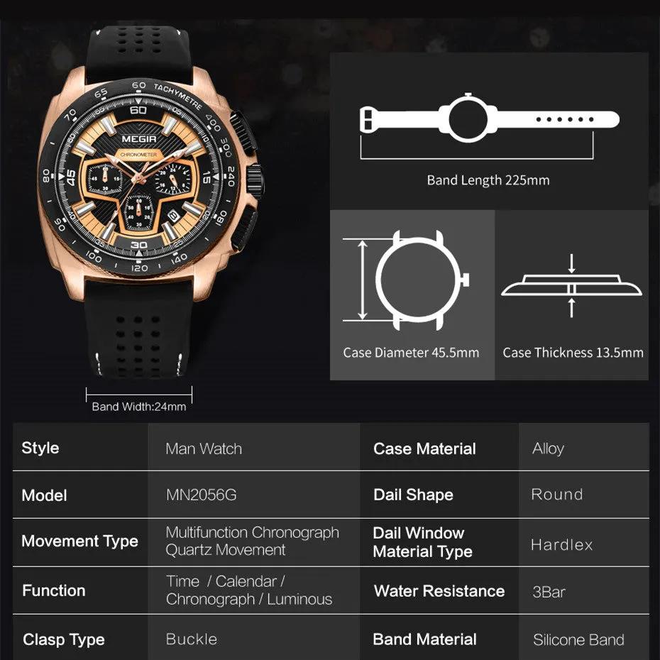MEGIR Chronograph Men Sport Watches Fashion Silicone Strap Military Quartz Wristwatch Clock Relogio Masculino 2056 by MEGIR WATCH GROUP