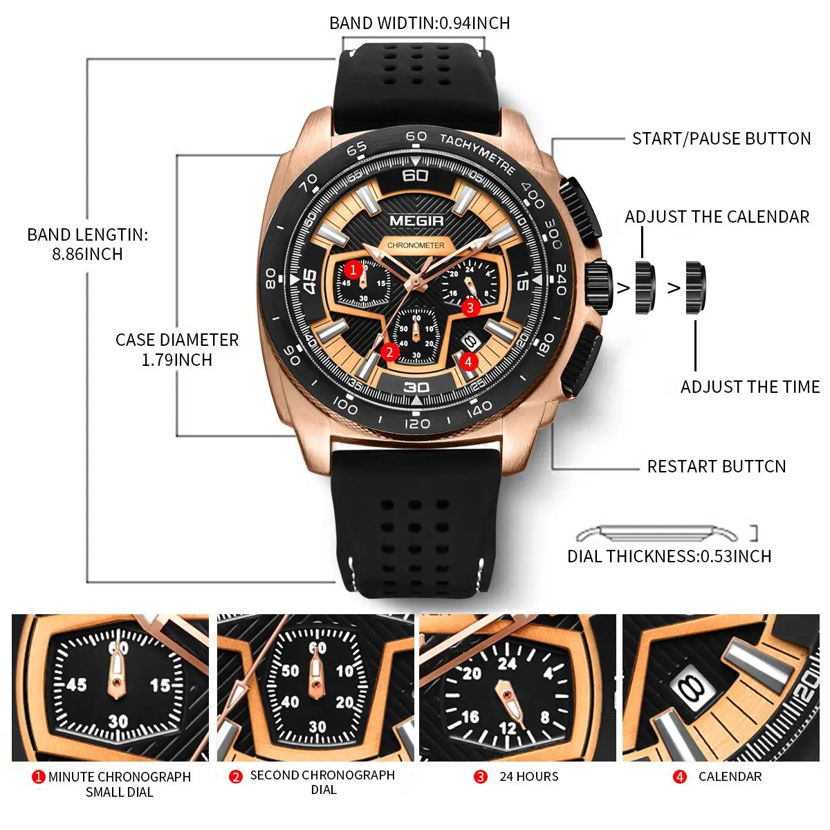 MEGIR Chronograph Men Sport Watches Fashion Silicone Strap Military Quartz Wristwatch Clock Relogio Masculino 2056 by MEGIR WATCH GROUP