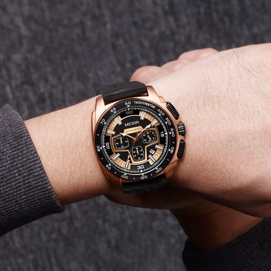 MEGIR Chronograph Men Sport Watches Fashion Silicone Strap Military Quartz Wristwatch Clock Relogio Masculino 2056 by MEGIR WATCH GROUP