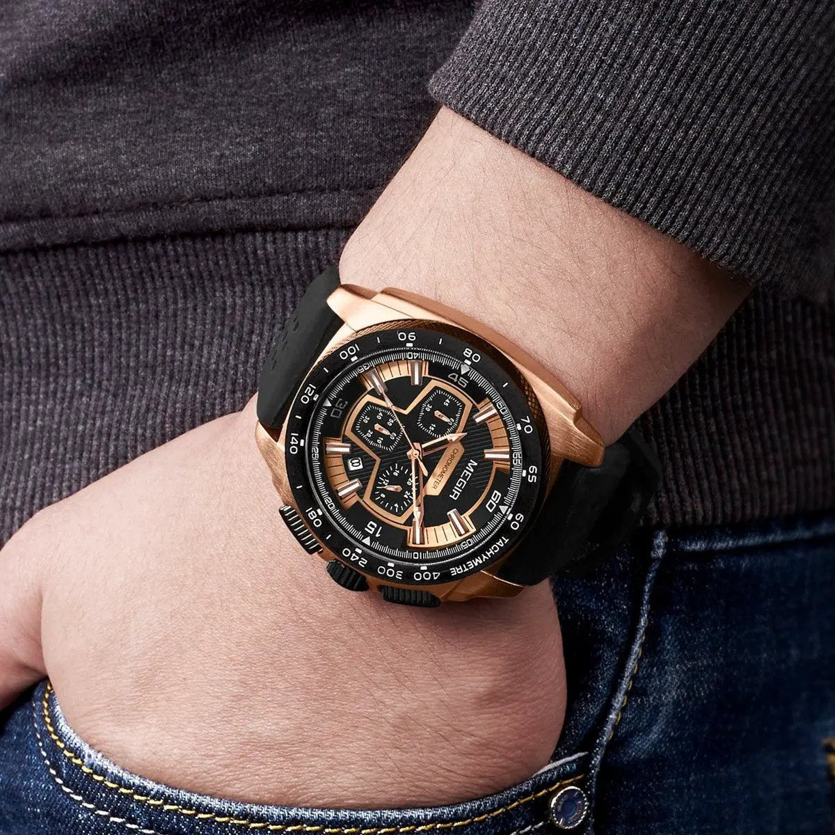 MEGIR Chronograph Men Sport Watches Fashion Silicone Strap Military Quartz Wristwatch Clock Relogio Masculino 2056 by MEGIR WATCH GROUP