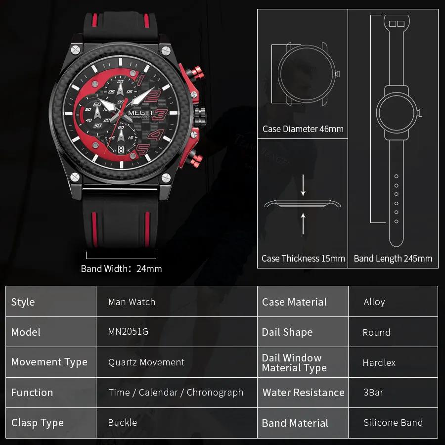 MEGIR Chronograph Sports Watch Men Silicone Military Watches Waterproof Date Clock Fashion Quartz Wristwatches Reloj Hombre 2051 by MEGIR WATCH GROUP