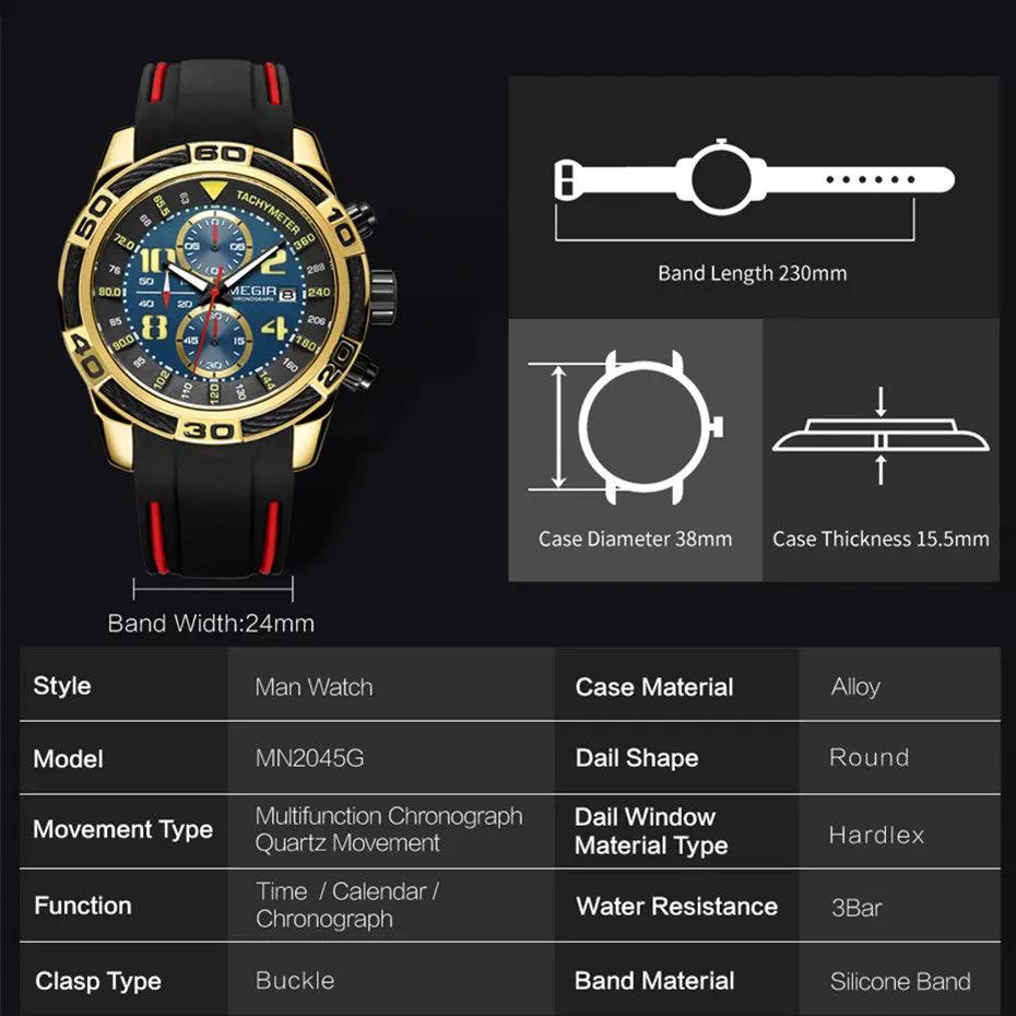 MEGIR Fashion Sports Watches for Men Luxury Quartz Casual Wristwatch Silicone Strap Man Chronograph Clock Relogio Masculino 2045 by MEGIR WATCH GROUP
