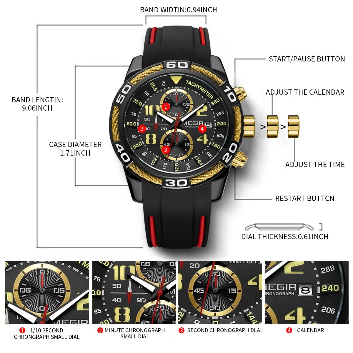 MEGIR Fashion Sports Watches for Men Luxury Quartz Casual Wristwatch Silicone Strap Man Chronograph Clock Relogio Masculino 2045 by MEGIR WATCH GROUP