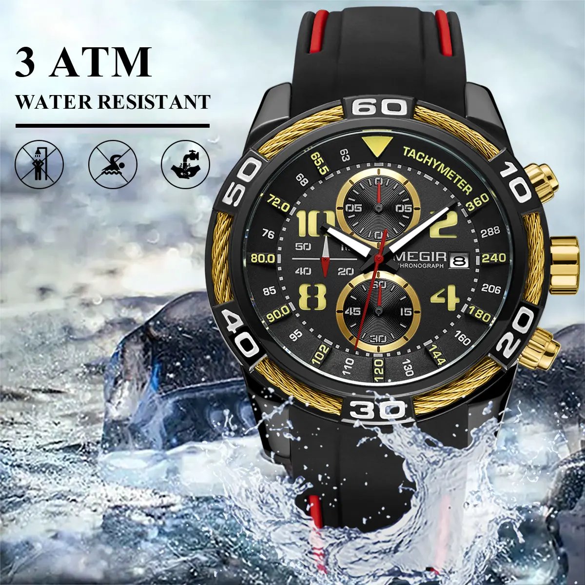 MEGIR Fashion Sports Watches for Men Luxury Quartz Casual Wristwatch Silicone Strap Man Chronograph Clock Relogio Masculino 2045 by MEGIR WATCH GROUP
